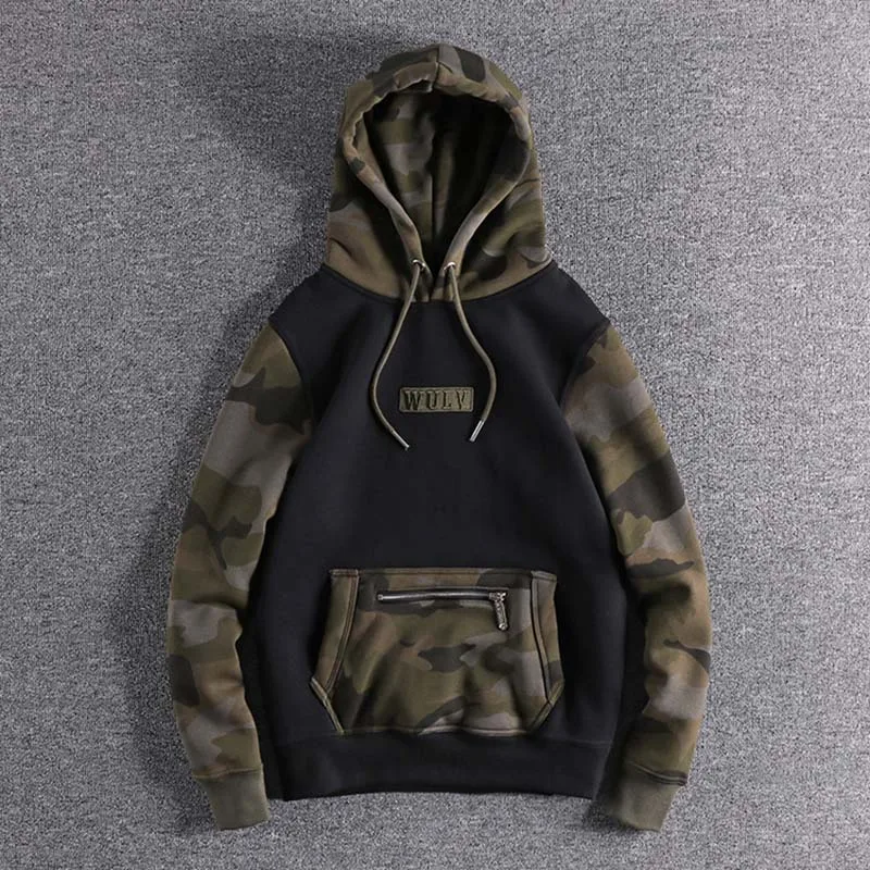

2019 Winter plush, warm, fashionable, individual color blocking, European and American men's Pullover Hoodie outerwear clothe XL