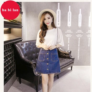 

2020Women's denim skirt Spring Summer flared short skirts with buttons high waist pocket tight clothing for women casual summer