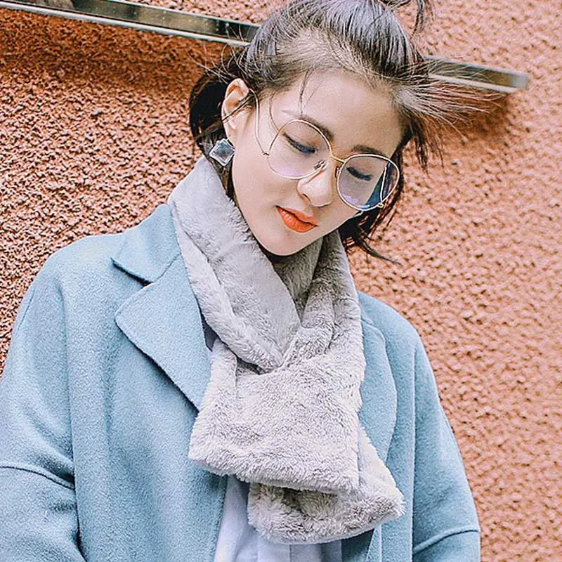 gray Модные женские плюшевые зимние теплые шарфы с кроликом для мамы и дочки, подарок стильным платком для девочек - Цвет: gray