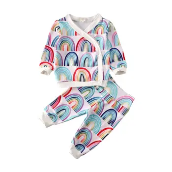 

0-24M Newborn Kid Baby Girl Clothes set Autumn Rainbow Print Long Sleeve Tops Pants suit Cute lovely Sweet Outfit Tracksuit