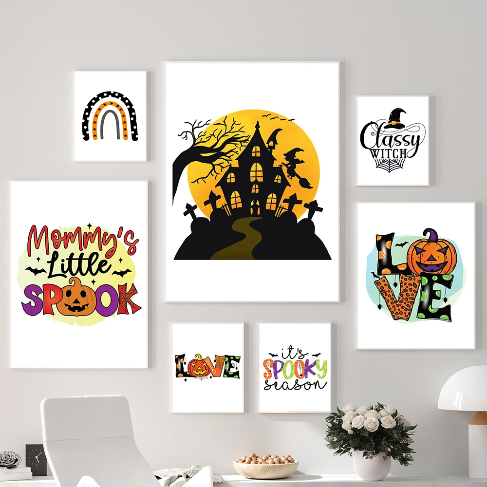 Witch pumpkin HD Canvas prints Painting Home decor Pictures Wall art Poster 