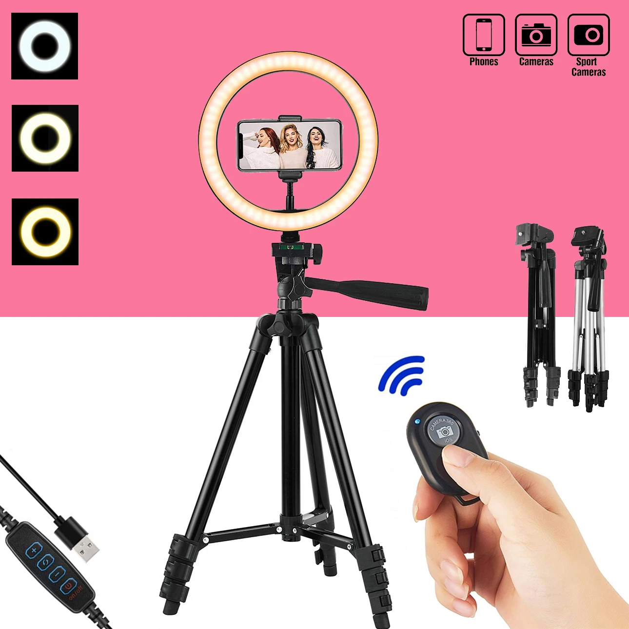 

Selfie Makeup Photo Ring Light with Tripod Stand Camera Phone Profissional Photography Lighting Ring Lamp YouTube TikTok Live