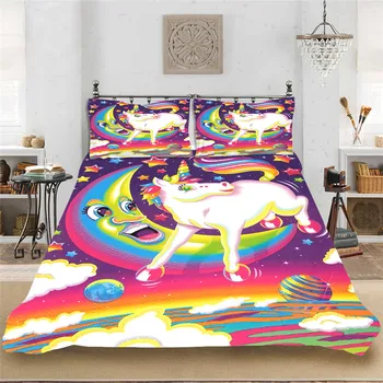 

Colorful Moon Unicorn King-Full Size Baby Bedding set Bedclothes Include Duvet Cover Pillowcase Print Home Textile Bed Linens