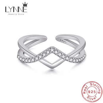 

New Fashion Creative V Shape Cross Ring Delicate Rhinestone Double Layers 925 Sterling Silver Resizable CZ Rings Women Jewelry