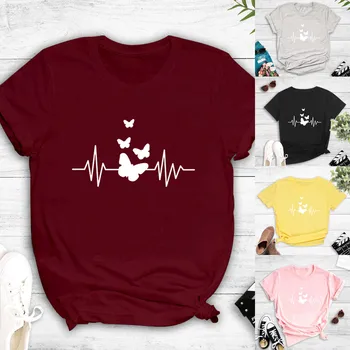 

Women Tshirt Tees Summer Casual Loose Round Neck Short Sleeve Butterfly Animal Print Top Blusas T-shirt футболка женские