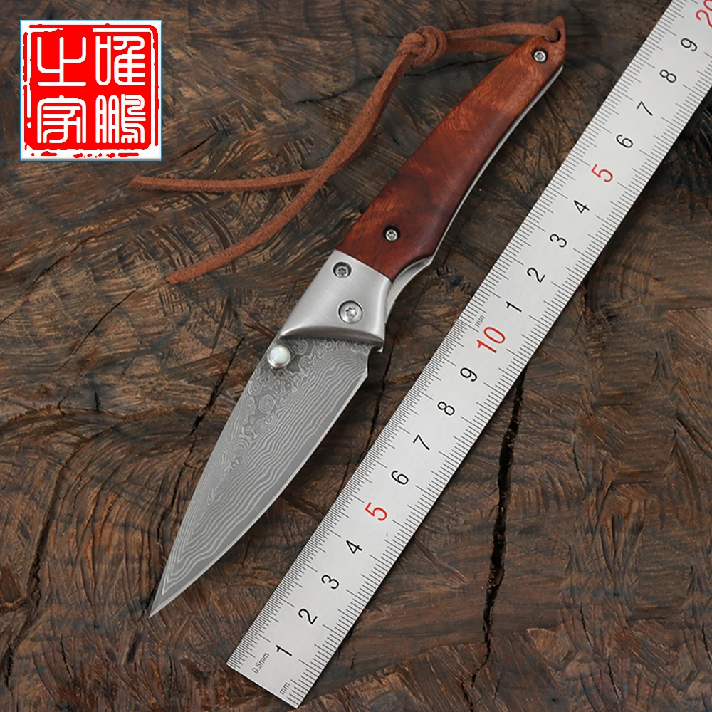 

Original Folding Pocket Knife Damascus Blade Steel Bolster Sandalwood Handle Outdoor Camping Hunting EDC Tactical Survival Tool