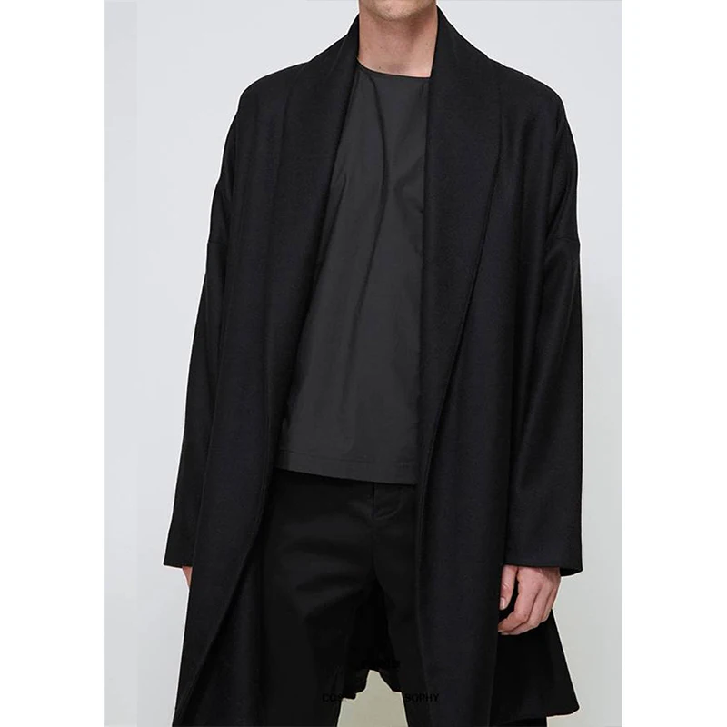 

2019 autumn and winter thickening long black cardigan woolen coat woolen coat belt jacket Korean version of the British S-4XL