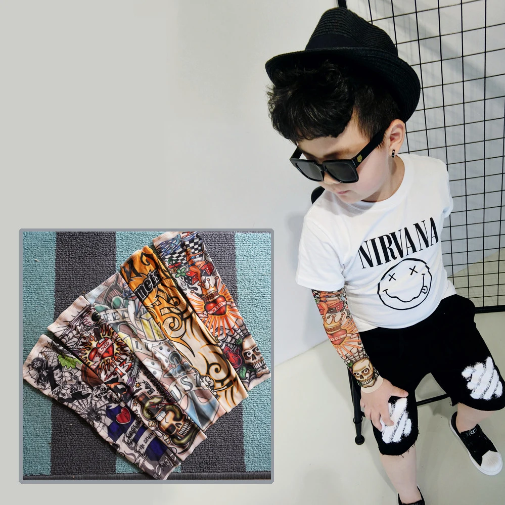 Stockings Temporary-Tattoo-Sleeve Tatoo Fake Designs Children Body-Arm Elastic Cool Cartoon