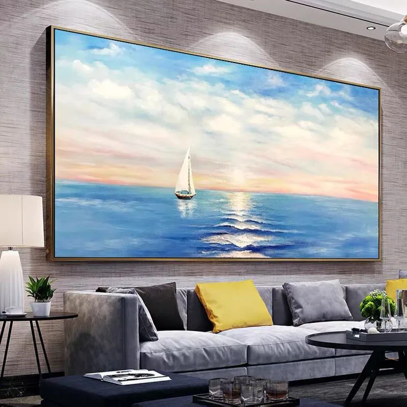 

Landscape Oil Painting Sunrise Seascape Dining Room Decoration Painting For Porch Painting Living Room Hanging Painting Decor