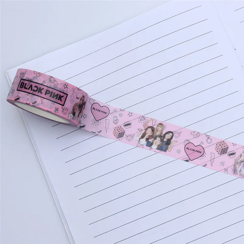 

Kpop BLACKPINK SUPER M GOT7 TWICE EXO Cute Tapes Paper DIY Diary Masking Scrapbook Sticker 2CM*10M