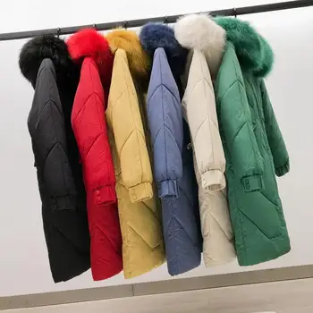 

2019 Fashion Winter Down cotton jacket Women Parkas Thicken Fur collar Hooded Coat Students Keep warm Long Jacket Plus size G560