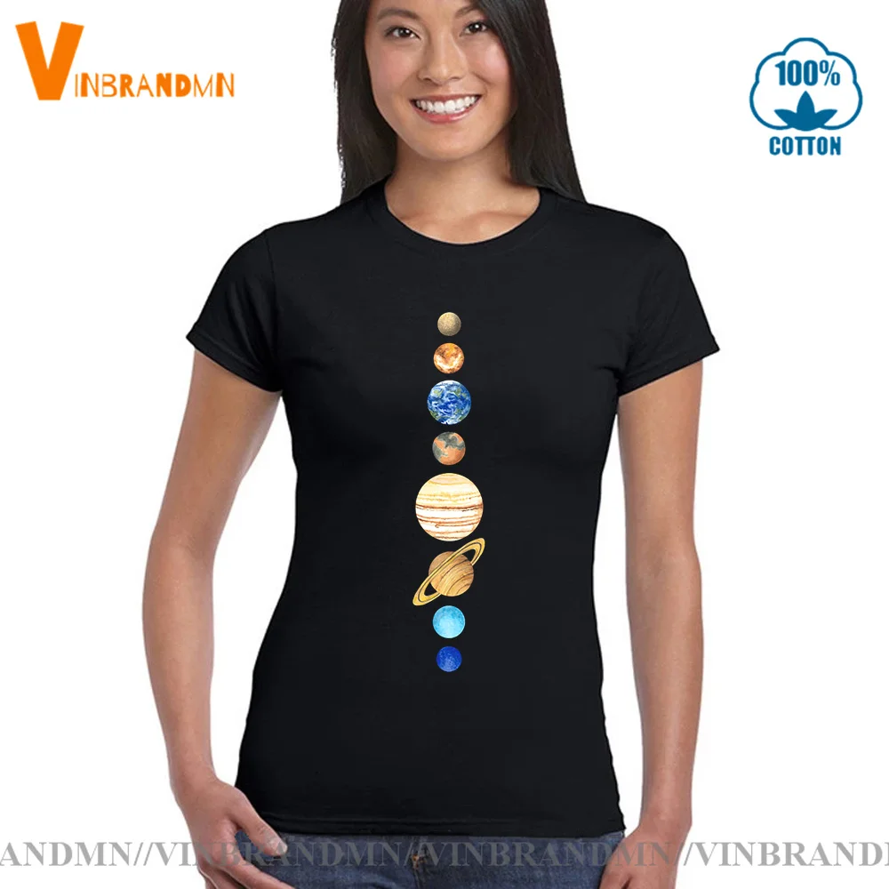 Женская Винтажная футболка с коротким рукавом круглым вырезом и планетами |