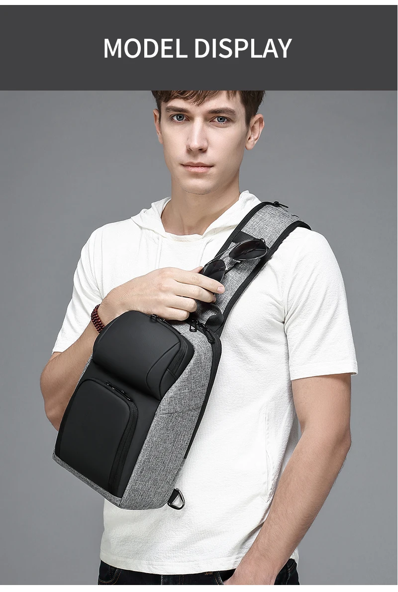 Fashion Men 9.7" IPad Cross Body Shoulder Bag Sling Messenger Bags Water Repellent USB Charging Sports Travel Chest Packs Boys