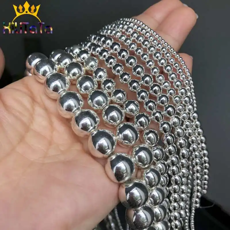 Natürliche Silber Überzogene Hämatit Perlen Runde Lose Stein Perlen Für Schmuck Machen DIY Armband Zubehör 2/3/4/6/8/10/12mm 15'' – Detail 6