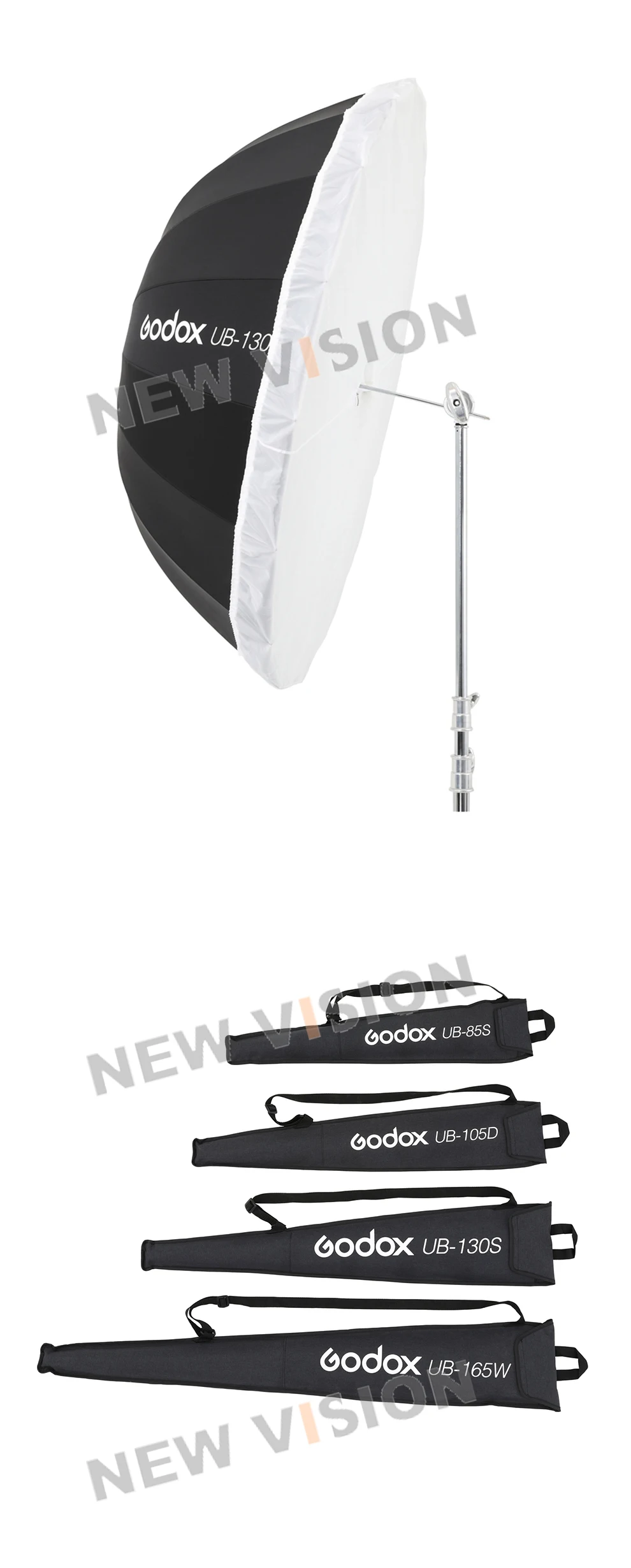 Black/Silver Godox UB-130S 130cm Parabolic Reflective Soft Light Umbrella for Studio Photographic Lighting 