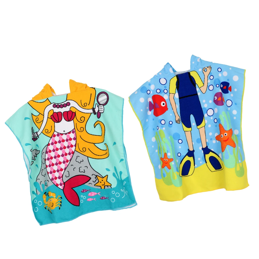 Quick Drying Bathrobe for Kids (80-120cm Height ) Hooded Beach Towel Poncho Robe for Swimming/Surfing/Bathing Set 2