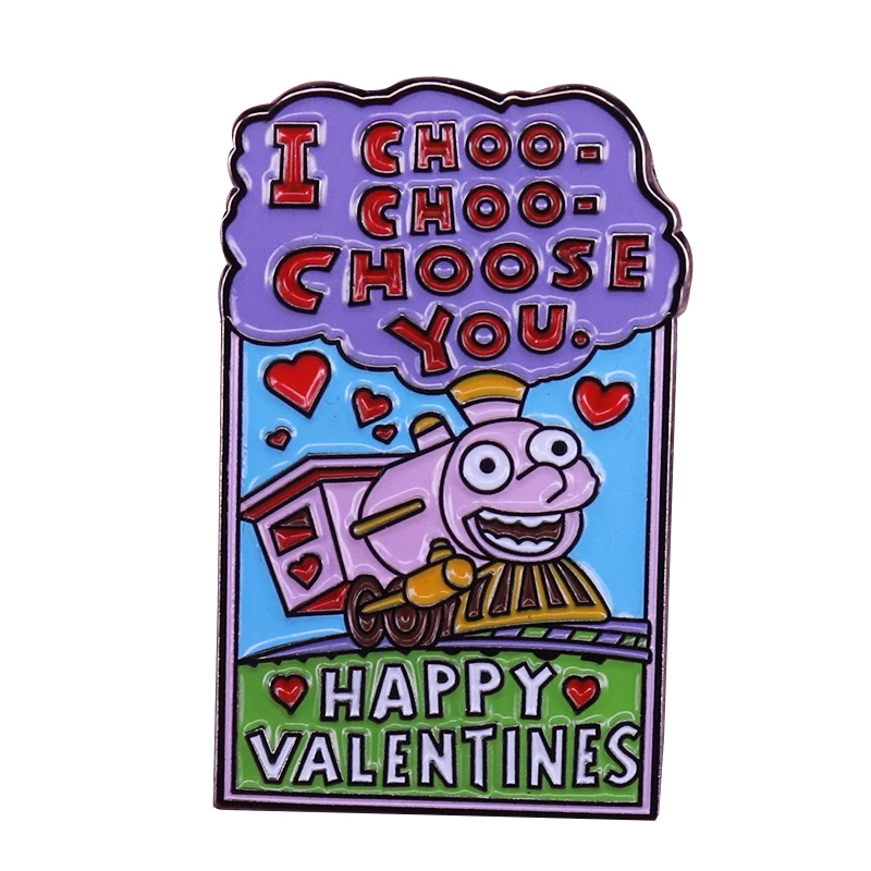 

Choo choo choose me pin sweet love bubbles badge funny pink train brooch happy Valentines gift