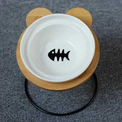 Лидер продаж Высококачественная миска для домашних животных бамбуковая полка керамические миски для кормления и питья кошек для собак миски для домашних животных кормушки аксессуары - Цвет: black fish