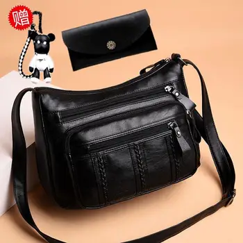 

2019 New Style Versatile Glorious Middle-aged WOMEN'S Bag Mommy Bag Multilayer Soft Leather Crossbody Bag Grandma Bag Sling Bag