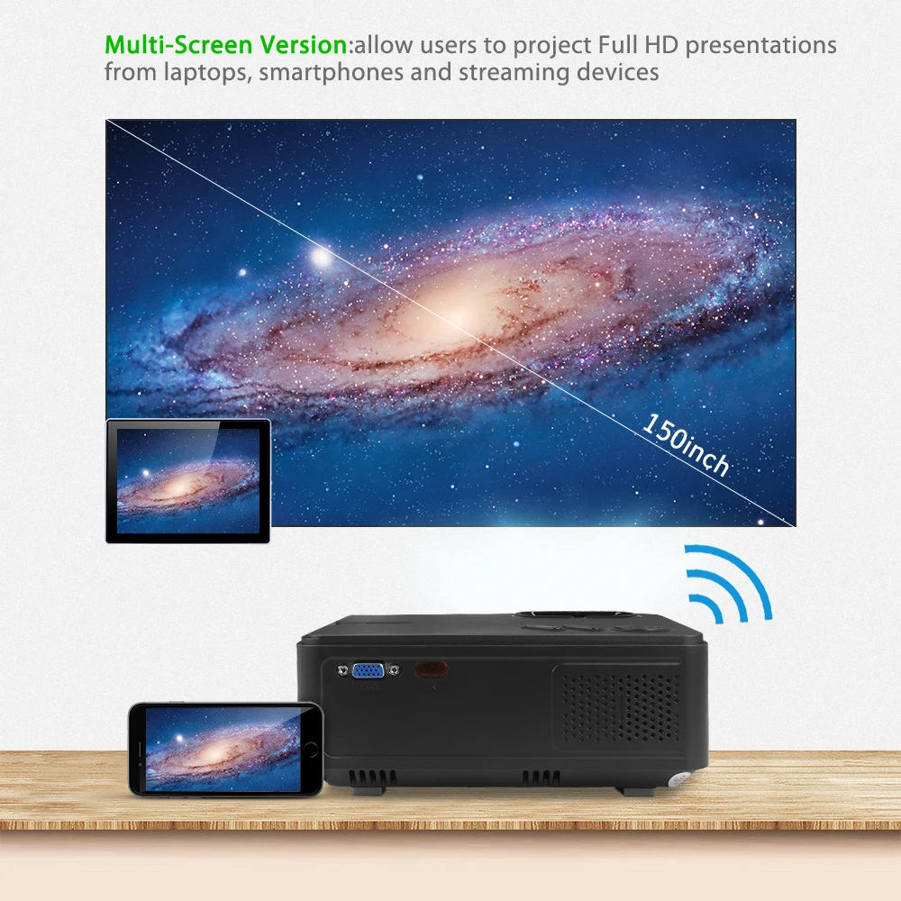 Мини проектор Rigal RD813 1280x720P WiFi Проектор Multi Screen 3D фильм HD поддержка 1080P домашний