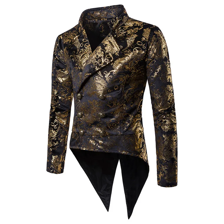 

Mens Gold Gilding Red Tailcoat Suit Jacket 2018 New Double Breasted Lapel Dress Blazer Men Wedding Party Tuxedo Blazer Hombre