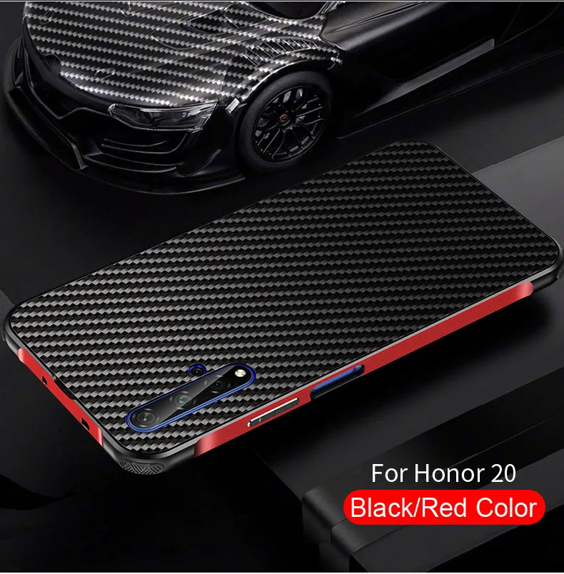 Роскошный Гибридный чехол для huawei Honor 20/20 Pro, Жесткий Чехол из углеродного волокна, металлический бампер+ PC защитный чехол на заднюю панель
