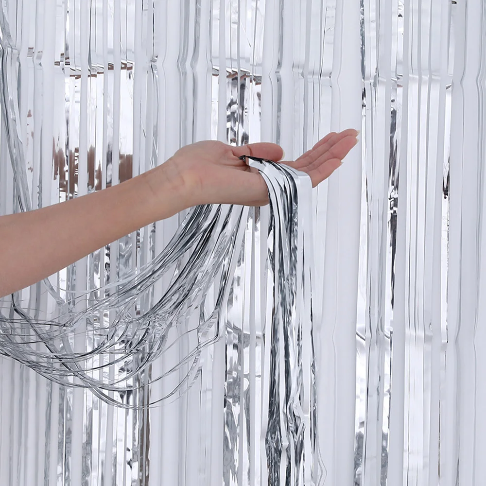 Tenda A Frange Rosa Metallizzato 2 Pezzi - Decorazione Festosa Per Feste E Compleanni - Foto 5