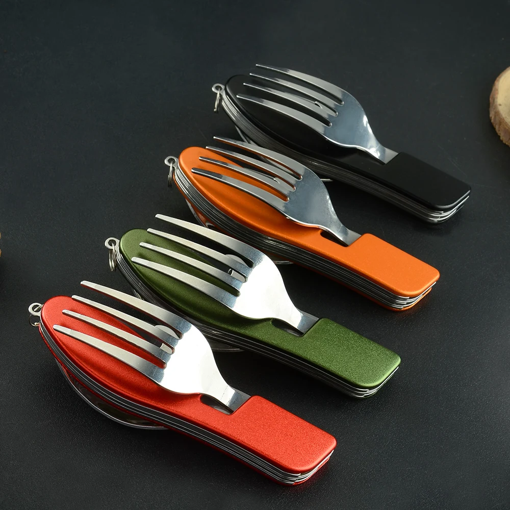

XYj One-piece Detachable Structure Outdoor Tableware With Knife Spoon Fork Bottle Opener 4 Colors Portable Kitchen Tools