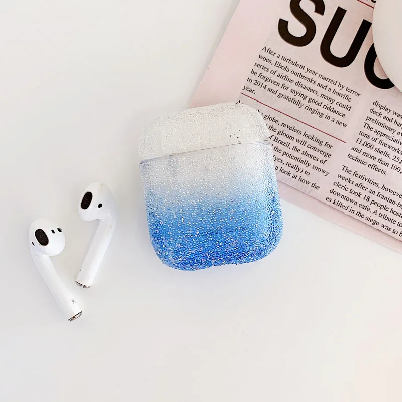 Blue EKONEDA неградиентный цветной чехол с блестящими бриллиантами для Airpods 1 2, защитный девчачий чехол для наушников для Airpods, чехол - Цвет: Blue