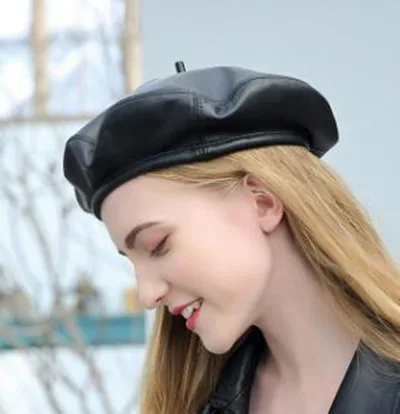 black XdanqinX элегантный женский берет шляпа из натуральной кожи модный тренд женские бренды кепки s Женская овечья кожа колпачок для крышки - Цвет: black