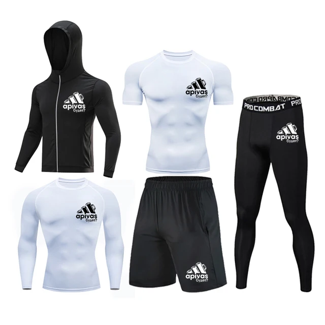 Men Jiu jitsu Rashguard MMA T-shirts Sets Bjj Muay Thai Boxing Jerseys Long Sleeve Boxeo Suit Brand 5Pcs Set Fitness Sport Suits 5Pcs Set