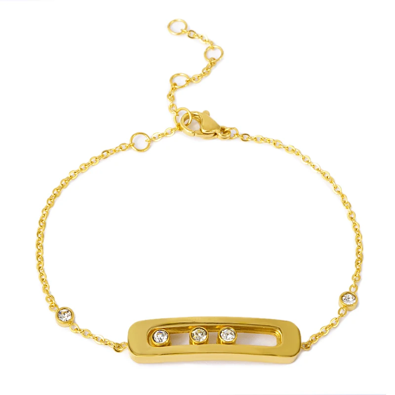 

Luxury Sliding CZ Crystal Chain Bracelets & Bangles for Woman Stainless Steel Bracelet Female Wedding Party Jewellery Gift