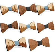 Известный американский город узор ручной работы бамбуковый деревянный регулируемый галстук-бабочка для мужчин мальчиков галстук для свадебной вечеринки вязаный костюм аксессуар