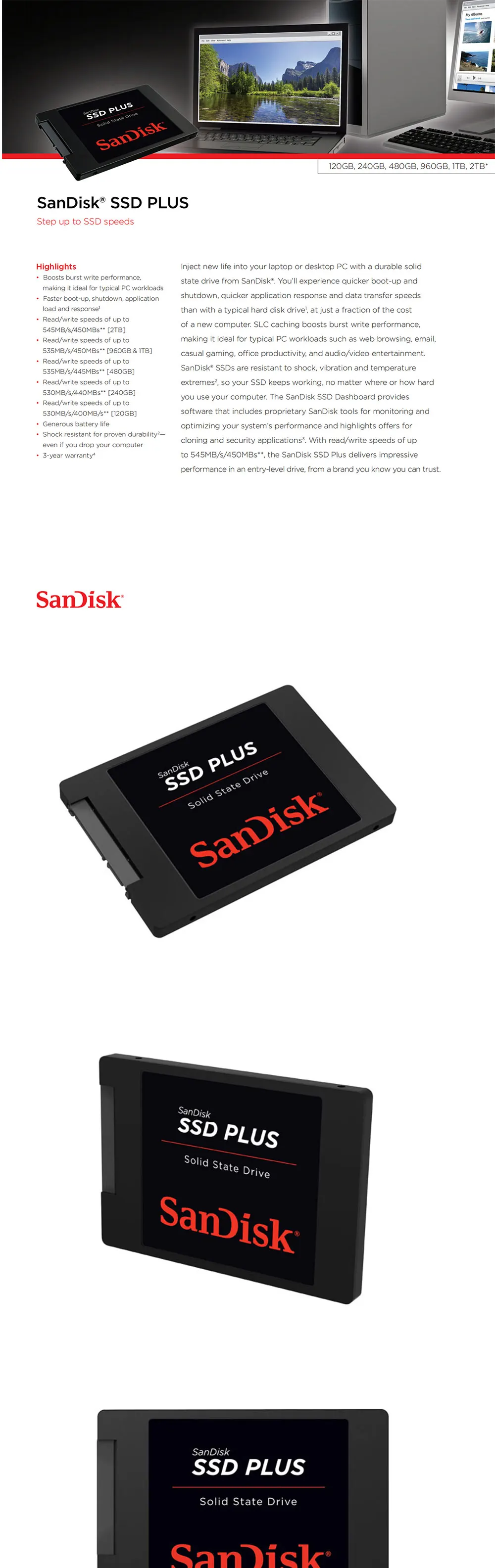 SanDisk Internal SSD Plus Hard Disk 1tb Solid State Drive SATA III 2.5 SDD 480gb 240gb 120gb Hard Drives 2TB For Laptop Computer internal ssd