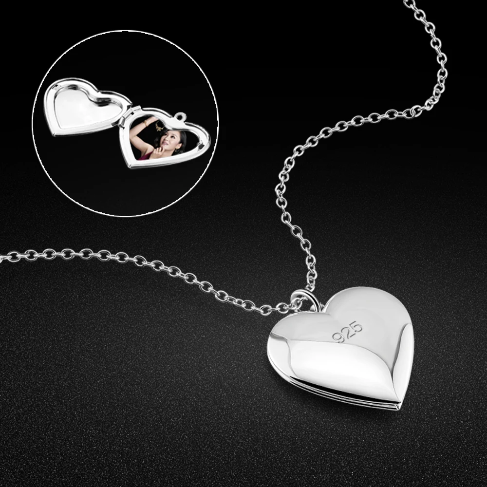 Creative jewelry 925 sterling silver material rose gold heart-shaped photo box pendant necklace can put lady chain | Украшения и