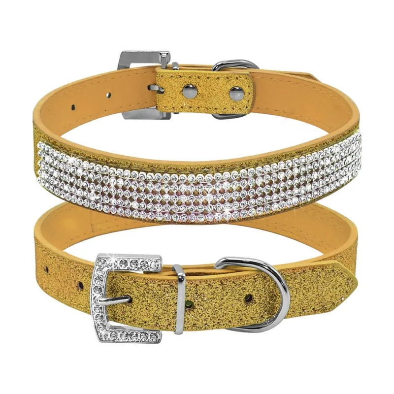 

Pet Collar Bling Rhinestone Puppy Cat Collars Adjustable Leather Crystal Diamond Dog Necklace Lead Collar Pet Decor Supplies