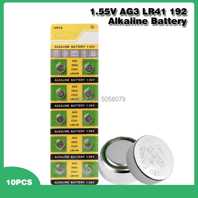 10 Uds botón de la batería de 1,55 V AG3 392A L736 LR41 392 384 SR41SW CX41 192 AG 3 G3 LR736 SR41 alcalina pila de botón baterías