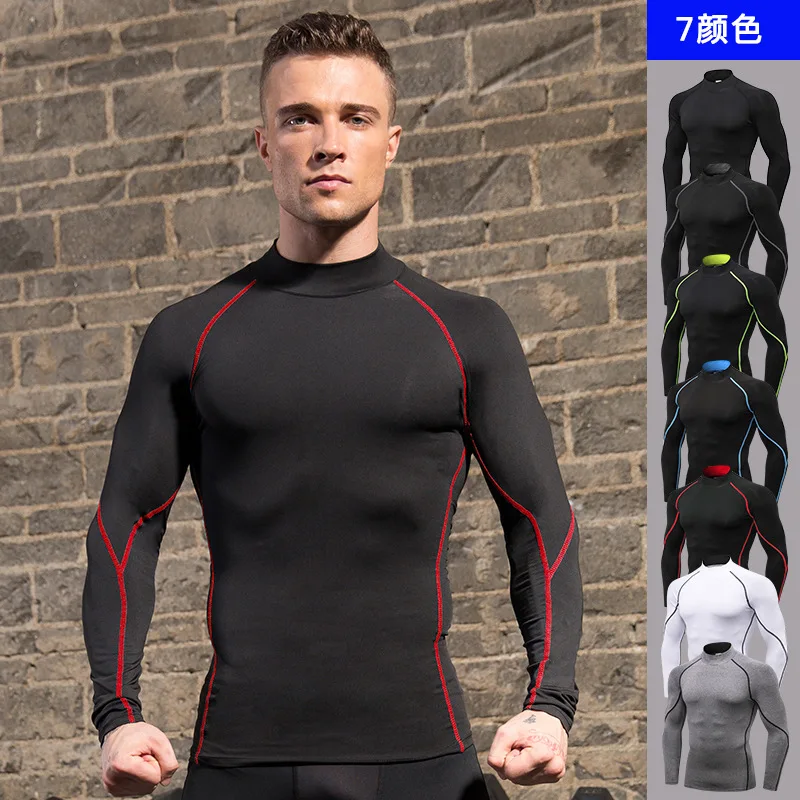 

Fitness Long-Sleeved Pro Sports Running Long-Sleeved T-shirt Autumn and Winter Elastic Quick-Dry Stand Collar Sweater 1058