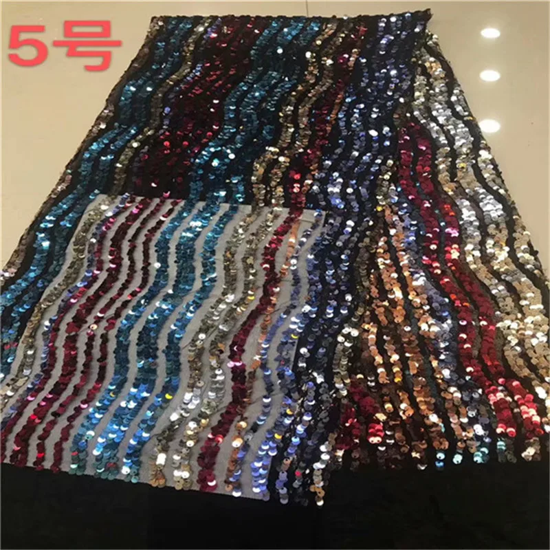 

2019 High Quality French Nigerian sequins net lace,African tulle mesh multicolor sequence lace fabric for party dress 5yards/lot