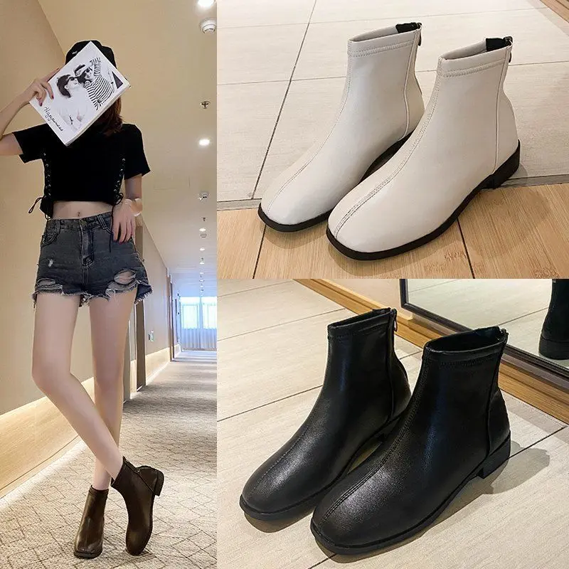 

2020 Fashion Runway Boots Girls Concise Style Solid Black Boots Women Leather Autumn Shoes Female Boots