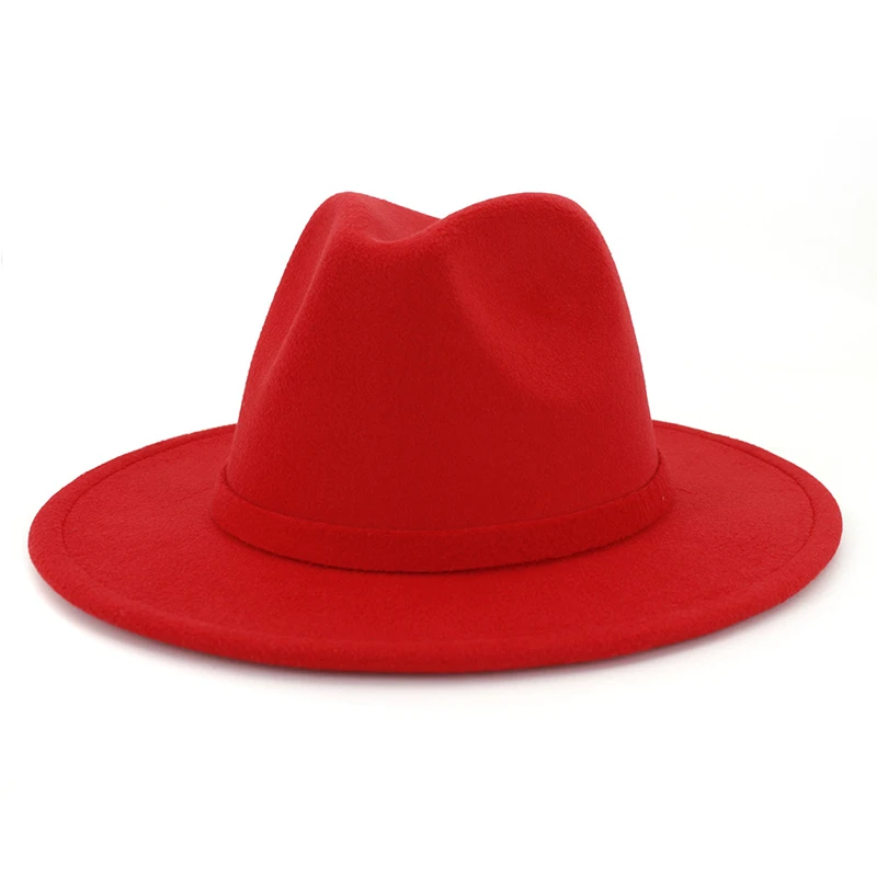 Red jazz hat FS новая шерстяная фетровая джазовая шляпа для мужчин и женщин с широкими полями шерстяная зимняя фетровая Панама шляпа Трилби Кепка вечерние шляпы 13 цветов - Цвет: Red jazz hat