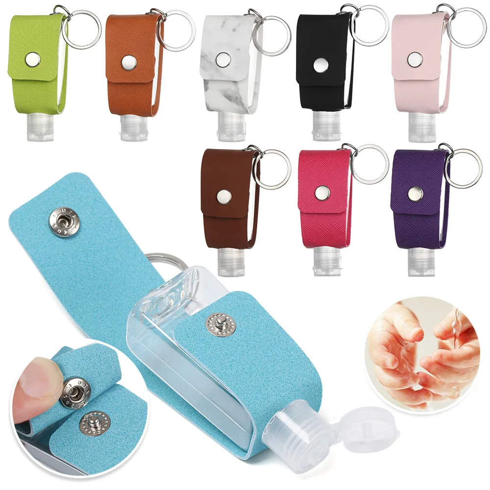 30ml Empty Hand Sanitizer Case Mini Disinfectant Hands Hydroalcoholic Gel Portable Hand Sanitizer Leather Bottle With Keychain