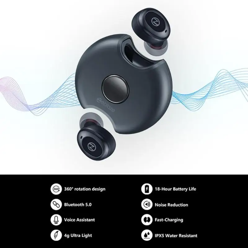 Zeblaze Zepods TWS Bluetooth 5,0 наушники беспроводные стерео наушники-вкладыши IPX5 водонепроницаемые с микрофоном и 360 вращающейся зарядной коробкой