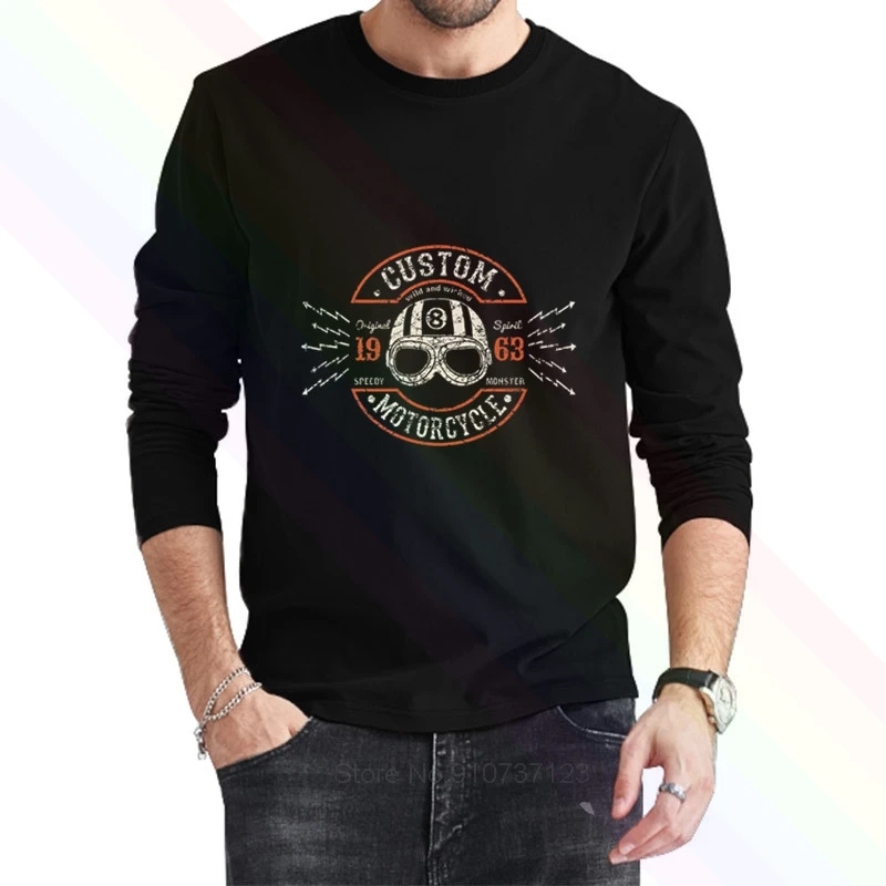 Мужская Винтажная Футболка Cafe Racer классическая черная летняя футболка с длинным