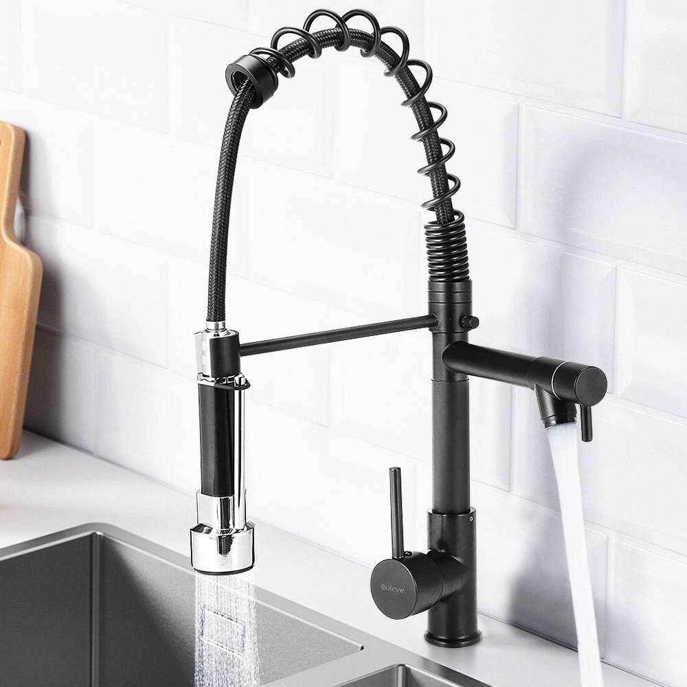 Brass Spring Kitchen Sink Faucet Modern Single Handle With Pull Down Sprayer Hot Cold Water Mixer Faucet Black 360 Rotation Kitchen Faucets Aliexpress
