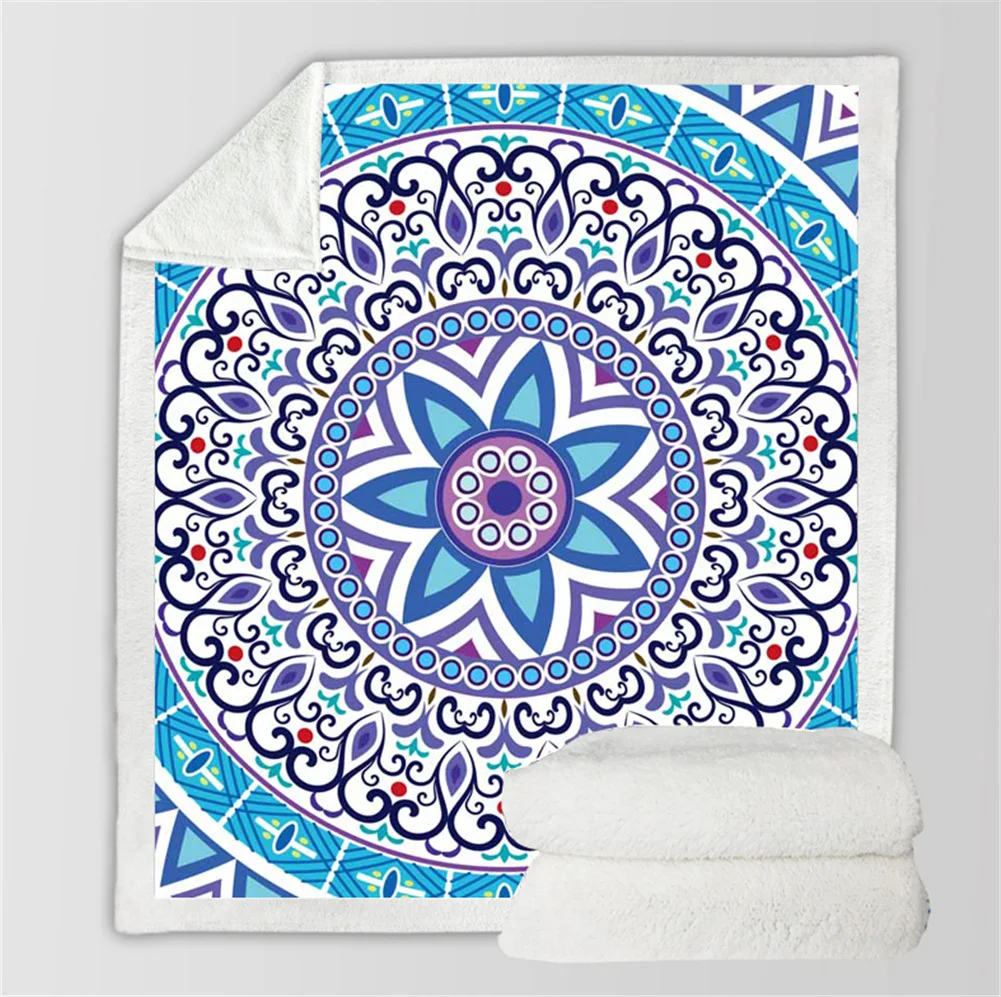 Bohemian Mandala Rectangle Blankets For Beds Thick Warm Plush Velvet Blanket Winter Soft Throw Blanket For Adult Kids Bedclothes