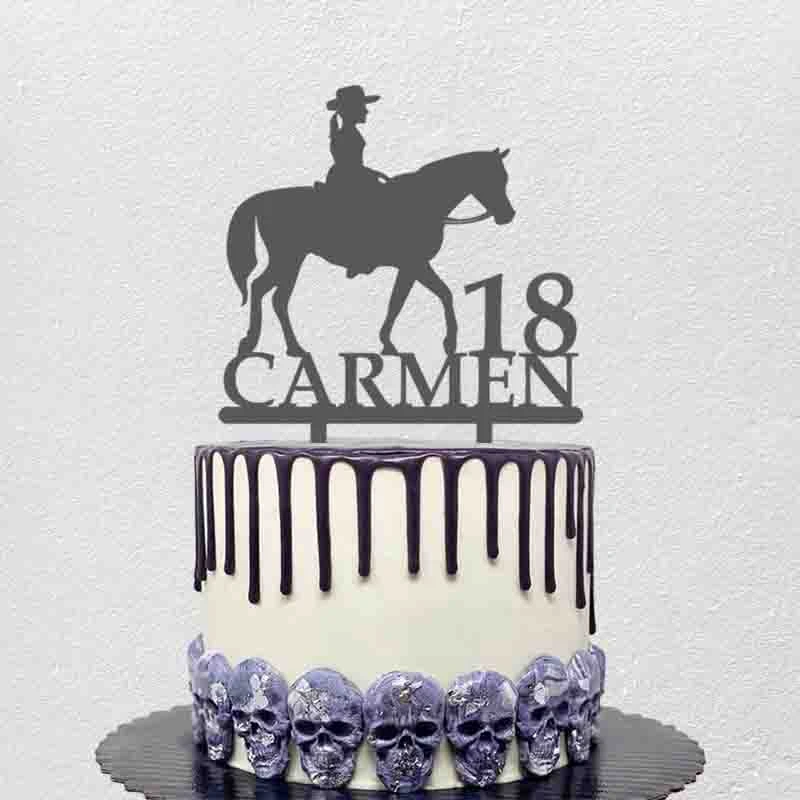 Personalized Birthday Cake Topper Custom Name Age Girl Riding Horse For Girl S Birthday Party Cake Decoration Topper Cake Decorating Supplies Aliexpress