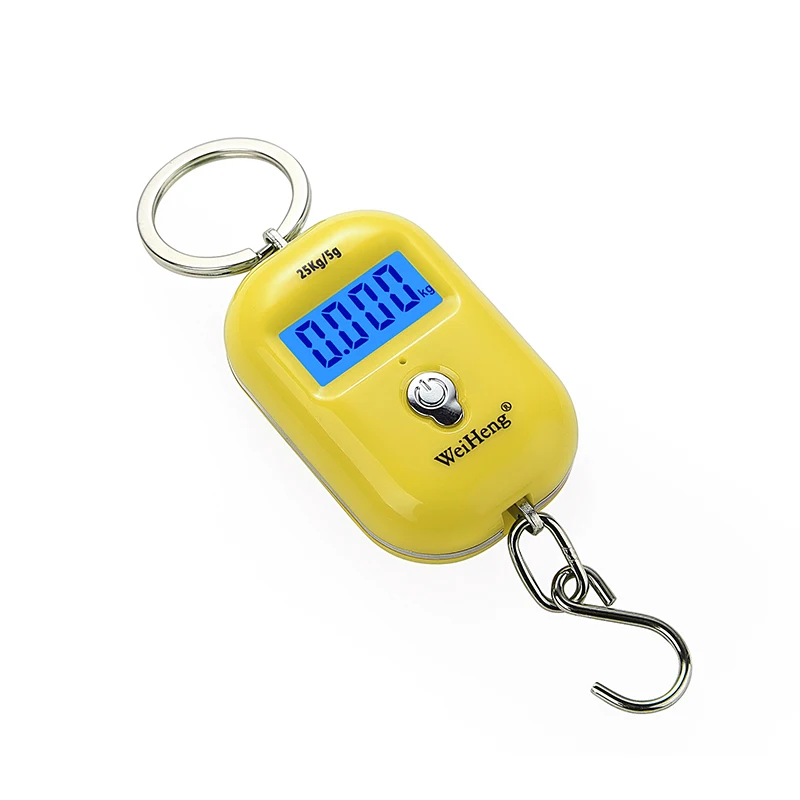 25 кг X 5 г/10 г Мини цифровые подвесные весы с ЖК-дисплеем, с подсветкой, весы для багажа, для рыбалки, багажа, путешествий, электронные весы - Цвет: Yellow