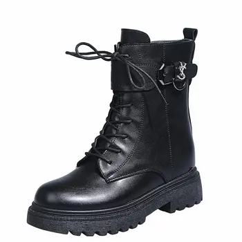 

Autumn and winter ankle boots women's comfortable fashion pin buckle Martin boots lace-up breathable high quality knight boots