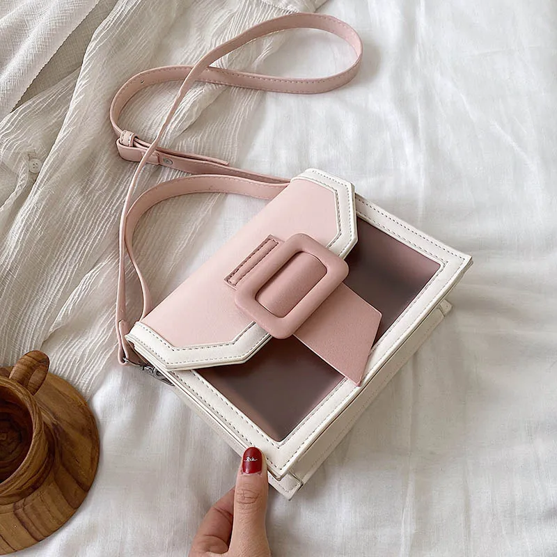 

Contrast Color PU Leather Crossbody Bags for Women 2020 Cut Lady Small Shoulder Messenger Bag Female Travel Handbags